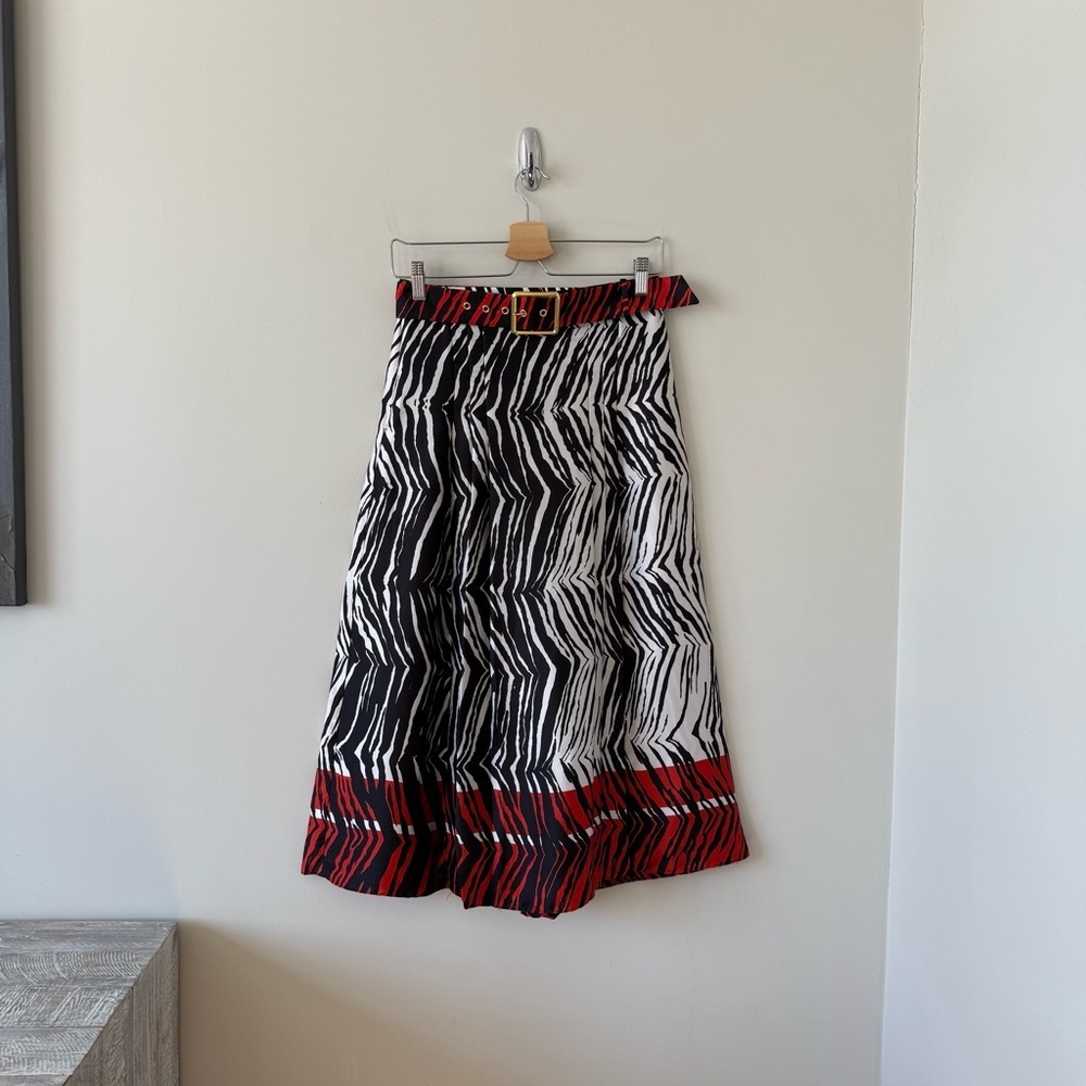 Zara Zebra Print Pleated Midi Skirt with Red Highlights - Picture 2 of 9